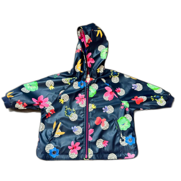 Catimini Girl's Blue Floral Print Rain Zip Up Hooded Jacket Coat 18M - Picture 2 of 10